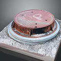 Red Rusty Circular Manhole Cover On Concrete Square Slab With Cracks 3d model