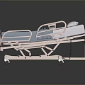 Adjustable Medical Bed With Blue Mattress Side Rails And Light Pink Frame On Wheels
