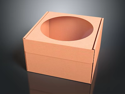 Brown Square Corrugated Paper Box with Circular Top Opening for Packaging Use 3d model