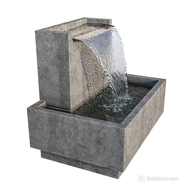 Concrete Two Tiered Garden Ornament With Water Flowing Into Pool Basin 3d model 