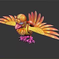 Colorful Cartoon Bird With Yellow Orange Feathers Helmet Blue Eyes And Pink Claws