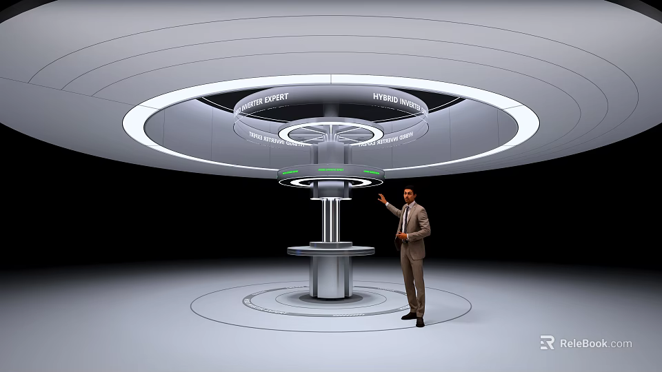 Tech Exhibition Hall Modern Interactive Display with Circular Platform and Guide 3d model
