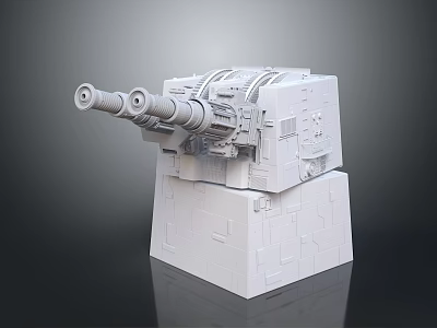 Double Barrel Turret Weapon Model With Detailed Military Base Design 3d model