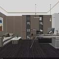 Modern Office Interior Design With Sofa Coffee Table Bookshelves Work Desk And Computer 3d model