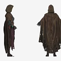 Hooded Mysterious Characters In Tattered Cloaks With Hanging Pouches And Bottles