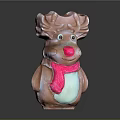 Handcrafted Reindeer Sculpture With Pink Nose And Pink Scarf In Brown And Blue
