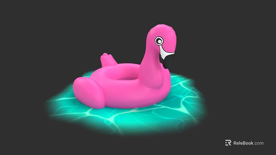 Pink Flamingo Shaped Inflatable Pool Float on Blue Water Ripples 3d model 