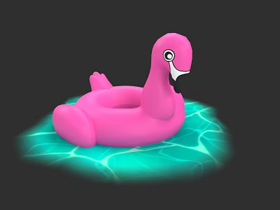 Pink Flamingo Shaped Inflatable Pool Float on Blue Water Ripples 3d model
