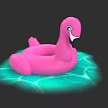 Pink Flamingo Shaped Inflatable Pool Float on Blue Water Ripples
