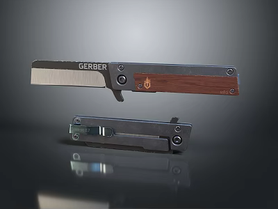 Gerber Folding Knife With Wooden Handle And Sharp Blade In Folded State 3d model