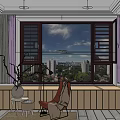 Casement Window Interior With City View Cozy Armchair And Natural Light