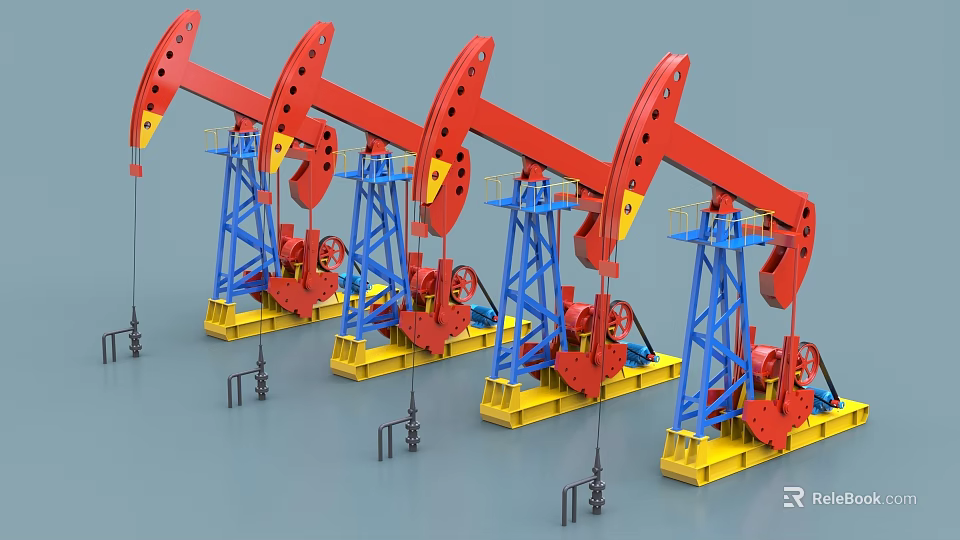 Industrial Equipment Red Oil Pumpjacks In Row For Efficient Oil Extraction 3d model 