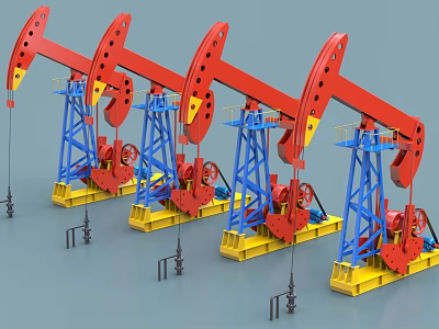 Industrial Equipment Red Oil Pumpjacks In Row For Efficient Oil Extraction 3d model