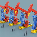 Industrial Equipment Red Oil Pumpjacks In Row For Efficient Oil Extraction