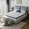 White Mattress With Blue Trim Quilted Surface On Grey Headboard Bed Frame