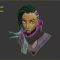 Cartoon Child 3D Rendering With Green Purple Gradient Hair Pink Hair Accessory And Purple Turtleneck