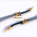 Ornate Decorative Blades Featuring Black Wrapped Handles And Golden Accents With Sharp Edges