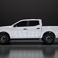 White Double Cab Pickup Truck With Black Rims Parked On Smooth Reflective Dark Surface