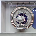 Fashion Shoes Store Window Display With Mannequin Gray Coat Hanging T-shirts And Modern Lighting