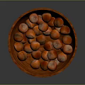 Natural Wooden Bowl Filled With Fresh Brown Chestnuts On Dark Surface