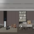 Modern Office Interior With Sofa Armchair Desk Computer Plants Slatted Partition And Cabinets