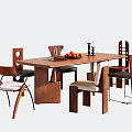 Modern Wooden Dining Table And Unique Design Chairs Set With Fruits And Candles