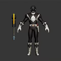 Dark And White Armored Warrior Helmet Belt With Yellow Black Weapon 3D Render