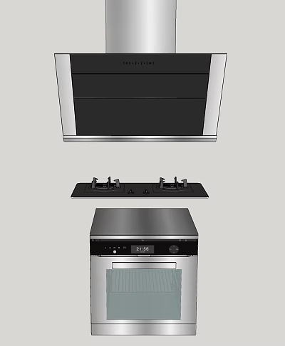Modern Kitchen Appliances Range Hood Gas Stove And Oven For Daily Cooking 3d model