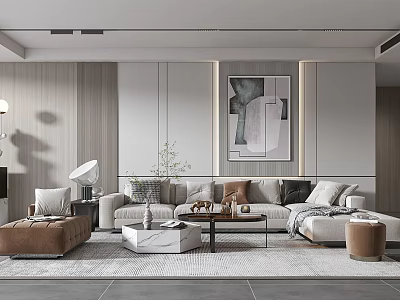 Modern Living Room Interior With Comfortable Sofa Coffee Table Artwork And Floor Lamp 3d model