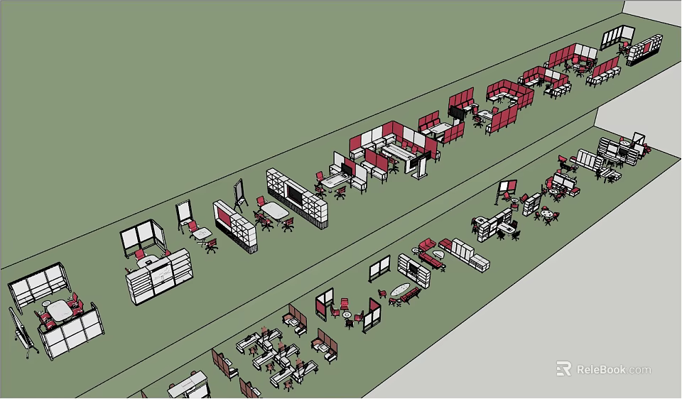 Modern Office Desk Layout With Partition Workstations And Ergonomic Chairs 3d model