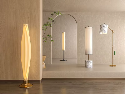 Modern Floor Lamps With Elegant Shapes And Marble Bases In Contemporary Interior 3d model