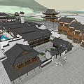 Scenic Commercial Street With Traditional Style Buildings Waterfront And Green Spaces