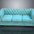 Classic Three Seat Light Blue Tufted Sofa With Rolled Arms And Metal Studs