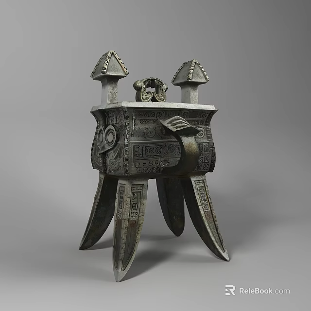 Bronze Decorative Ornament Set With Intricate Patterns Three Legged Structure And Top Decorations 3d model 