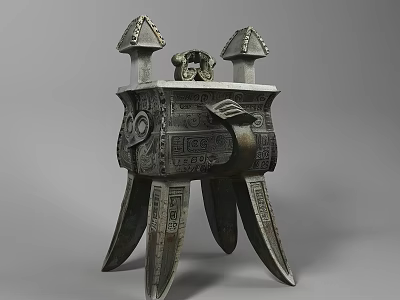 Bronze Decorative Ornament Set With Intricate Patterns Three Legged Structure And Top Decorations 3d model