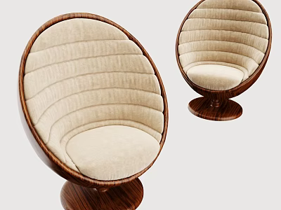 Modern Round Single Sofa With Wooden Frame And Beige Padded Cushion Design 3d model