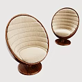 Modern Round Single Sofa With Wooden Frame And Beige Padded Cushion Design
