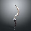 Fantasy Curved Blade Weapon With Sharp Edges And Leather Wrapped Handle