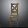 Rustic Wooden Chair With Cross Back Design And Solid Wood Structure 3d model