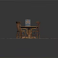 Round Fringed Area Rug With Wooden Table Blue Box And Three Chairs