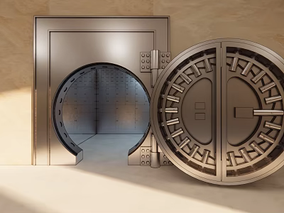 Open Metal Vault Door With Circular Design Lock Mechanism And Gear Details Revealing Interior 3d model