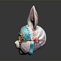Decorative Rabbit Mask With White Ears Blue Decoration And Golden Frame