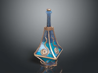 Ornate Glass Perfume Bottle With Blue Enamel And Gold Geometric Accents 3d model