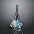 Ornate Glass Perfume Bottle With Blue Enamel And Gold Geometric Accents