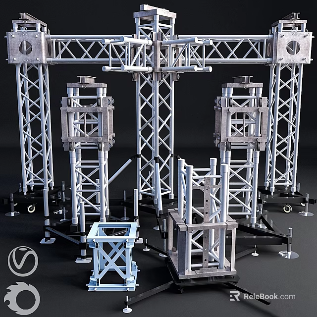 Metal Construction Frames With Cross Beams Support Columns And Base Plates 3d model