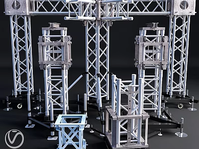 Metal Construction Frames With Cross Beams Support Columns And Base Plates 3d model
