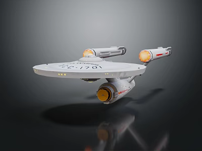 Sci Fi Starship Model With Saucer Shaped Hull NCC 1701 And Orange Thruster Engines 3d model