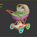 Elegant Pink Baby Stroller With Canopy Quilted Seat Chrome Frame And Floral Decoration