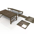 Rustic Wooden Furniture Components Including Table And Planks 3d model