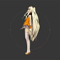 Anime Game Character With Long Blonde Hair Red Bow Yellow Top Purple Skirt White Stockings